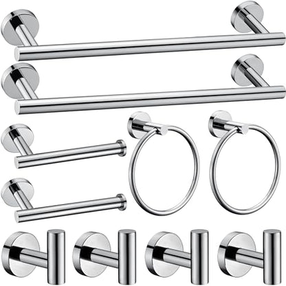10 Pieces Polished Chrome Bathroom Hardware Accessories Set,Hand Towel Ring,16 inch Towel Bar,Toilet Paper Holder,4pcsTowel Hooks,Round SUS304 Stainless Steel Heavy Duty Wall Mount Holder,Towel Rack - color: Polished Chrome, size: 10 piece 16"