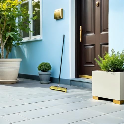 TOYANDONA Heavy Duty Outdoor Push Broom 80cm Aluminum Alloy Threaded Head Industrial Floor Brush for Patio Yard Sidewalk Cleaning