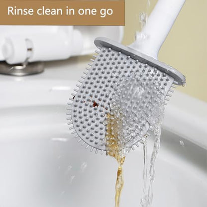 Silicone Toilet Brush Set, Rv Toilet Cleaner Brush, Wall Mounted Holder, Anti-Drip Design, Flexible Bristles for Easy Cleaning, Suitable for Various Usage scenarios (White) - color: White