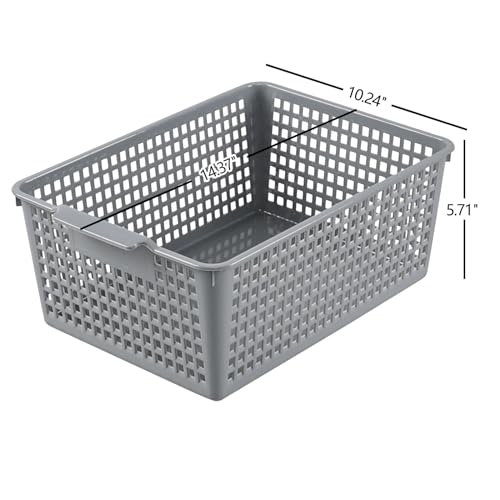 Set of 3 Large Plastic Baskets, Plastic Storage Bin Organizer, Gray | Durable Plastic, Home Organization, Space - Saving Storage, Suitable for Shelves, Closets, Cabinets, Bathrooms and Offices