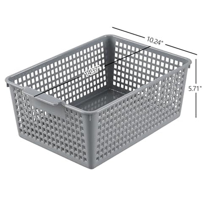 Set of 3 Large Plastic Baskets, Plastic Storage Bin Organizer, Gray | Durable Plastic, Home Organization, Space - Saving Storage, Suitable for Shelves, Closets, Cabinets, Bathrooms and Offices