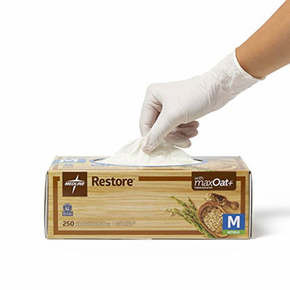 Medline Restore Nitrile Exam Gloves, 250 Count, Medium, Powder Free, Disposable, Colloidal Oatmeal to Soothe Hands, Strong, Tear Resistant for Medical Tasks, Household Chores and More - size: Medium (Pack of 250)