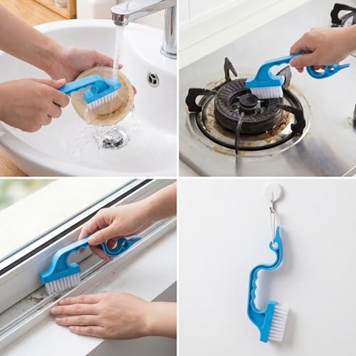 2 Pcs Window Track Cleaner Brush, Window Sill Cleaner Tool with Scraper, Multifunctional Hard Bristle Grip Brush for Sliding Door Track, Windows Sill, Windows Seal
