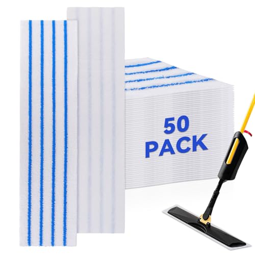 Replacement Disposable Microfiber Pad Fit for Rubbermaid Quick Connect Mop System - 50 Pack Wet & Dry Commercial Cleaning Refills with Scrubbing/Scouring Stripes Fit for Any Flat System 17 and 18 Inch - color: 18 Inch-50pack-blue&white-disposable