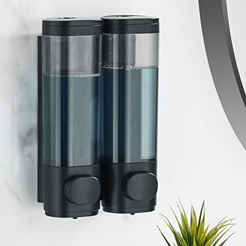 Pollock Shampoo and Conditioner Dispenser Wall Mounted, Shower Soap Dispenser 2 Chamber No Drill, Shampoo Dispenser for Shower, Body Wash Dispenser for Bathroom, Large Capacity, (Black 2 Chamber) - color: Black 2 Chamber