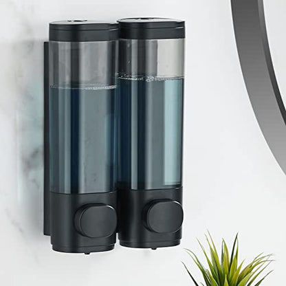 Pollock Shampoo and Conditioner Dispenser Wall Mounted, Shower Soap Dispenser 2 Chamber No Drill, Shampoo Dispenser for Shower, Body Wash Dispenser for Bathroom, Large Capacity, (Black 2 Chamber) - color: Black 2 Chamber
