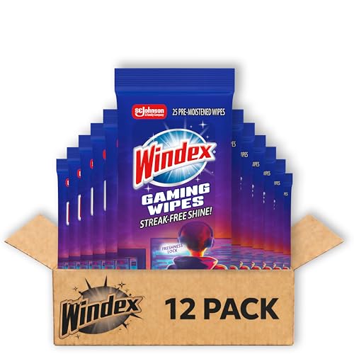 Windex Gaming Cleaning Wipes, Pre-Moistened Wipes to Instantly Clean all Gaming Gear and Electronics, Resealable Packaging for a Freshness Lock, 25 count (Pack of 12) - size: 25 Count (Pack of 12)