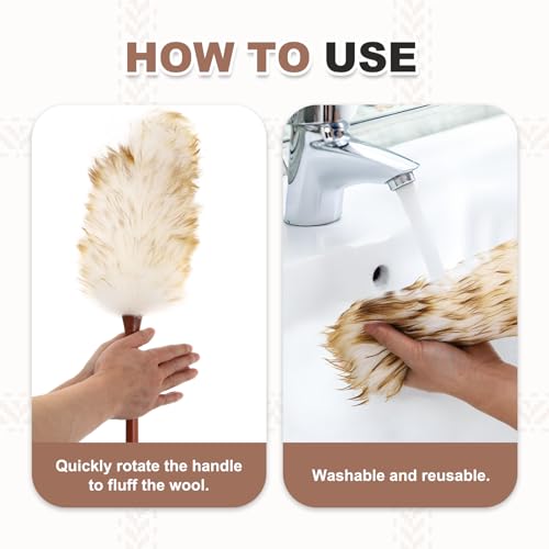 uxcell Wool Duster, 20.5" Natural Feather Cleaner Household Cleaning Duster with Solid Wooden Handle for Cleaning Fans Window Blinds Shelves Furniture, Coffee - color: Coffee, size: 20.5"