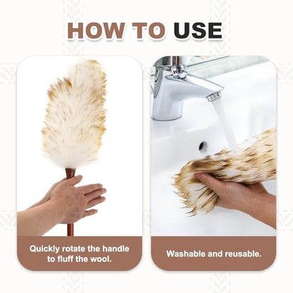 uxcell Wool Duster, 20.5" Natural Feather Cleaner Household Cleaning Duster with Solid Wooden Handle for Cleaning Fans Window Blinds Shelves Furniture, Coffee - color: Coffee, size: 20.5"