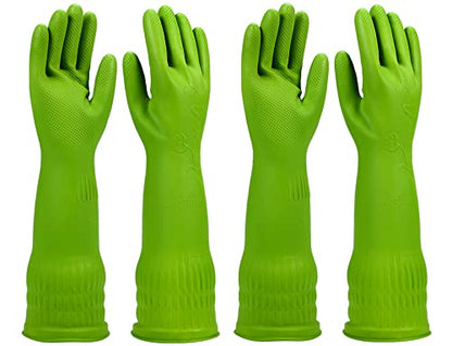 Dishwashing gloves 2 Pairs for kitchen,Rubber cleaning gloves,Long dish gloves reuseable. - color: Green, size: Large (Pack of 2)