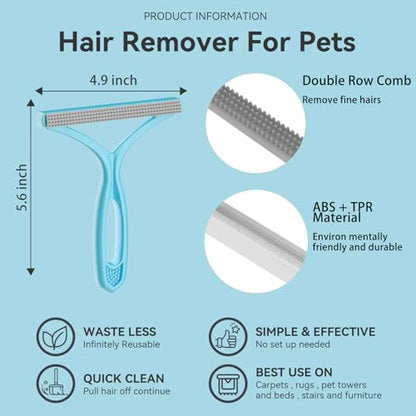 Pet Hair Remover, Dog and Cat Hair Remover, Wool Hair Remover, Carpet Rake for Pet Hair Removal, Carpet Rake, Pile Brush, Hand Shaver for Carpets, Car Cushions, Sofas, Pet Beds, Furniture & Rug - color: Blue