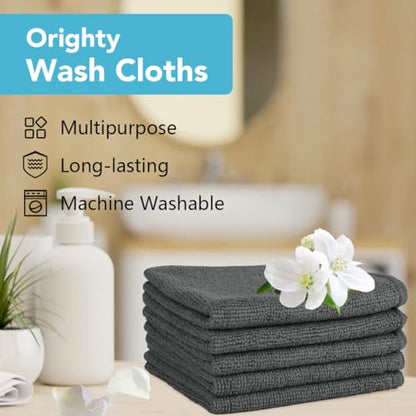 Orighty Washcloths Bulk, 200 Pack Highly Absorbent & Soft Feel Microfiber Face Towels, Multi-Purpose Wash Cloths & Hand Towels for Bathroom, Hotel, Spa, and Gym, 12x12 Inch, Grey - color: Grey