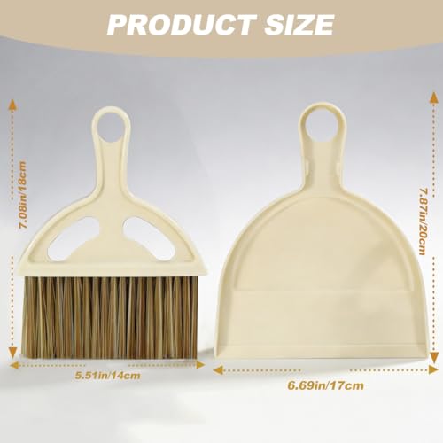 Mini Broom and Dustpan Set - Compact Small Hand Broom with Soft Bristles, Portable Desktop Cleaning Tool for Kitchen Counter, Desk, Drawer, Pet Litter & Car Interior (Off-White) - color: Off-white