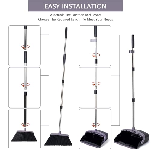Broom and Dustpan Set, Dustpans with Broom Combo for Home, Heavy Dust Broom and Dustpan Combo, Long Handle Dust Pan and Broom Set for Kitchen, Office, Pet Hair, Charcoal Color, Pack of 1 - color: Charcoal Black