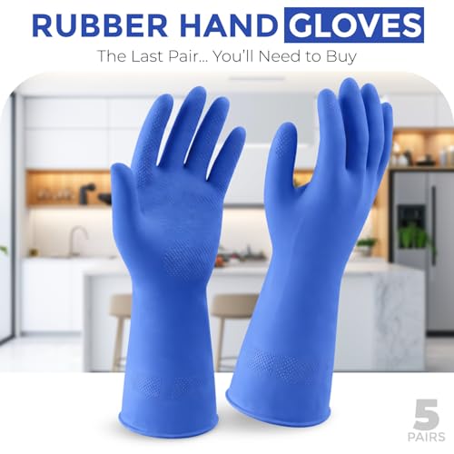 LADWA Non-Slip Household Cleaning Reusable Dishwashing Gloves for Kitchen Gardening Flexible Long-lasting Waterproof Gloves - color: Blue, size: Pack of 5