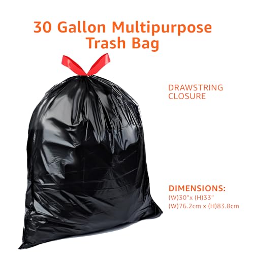 Amazon Basics Multipurpose Drawstring Trash Bags, 30 Gallon Capacity, Tear Resistant, 50 Count (Previously Solimo) - size: 50 Count (Pack of 1)