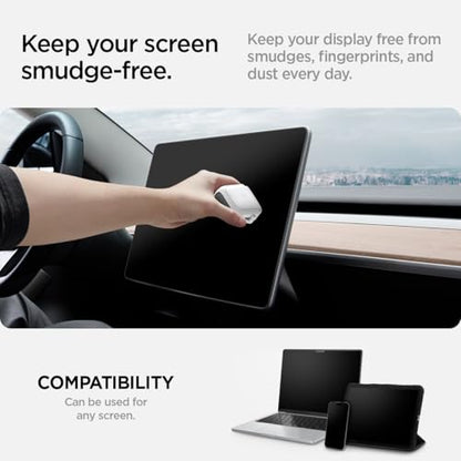 Spigen EZ Slide & Brush Screen Cleaner for Tesla Model Y 2025/26 (Juniper) & 3/Y/S/X/Cybertruck and Screens, Phones, Laptops, Tablets (Extra Microfiber Pad Included) [White] - color: White
