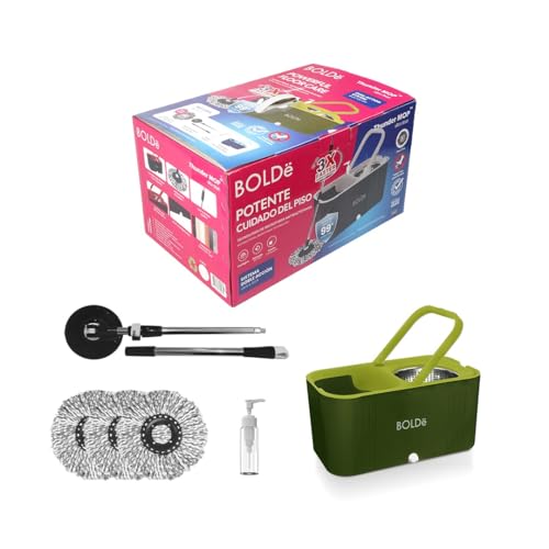 Thunder MOP Spin System - Ultra Clean - Single Bucket Microfiber Head, Stainless Steel Wringer, Antifungal Quick-Dry Cleaning, Soap Dispenser, 3 Free Refills (Forest/Lime) - color: Forest / Lime