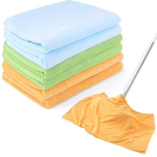 6 Pack Extra Large Microfiber Cleaning Cloths 20"x30", Lint-Free Reusable Towels for Home, Glass, Windows, Office, Kitchen, Bathroom – Mixed Color - color: Blue Green Orange