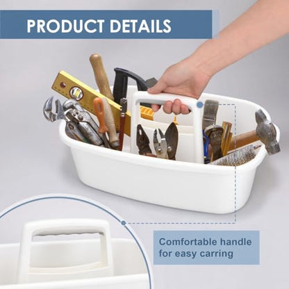 Cleaning Supplies Caddy with Handle, Portable Shower Caddy Organizer Plastic Basket with Handle, Stackable Tool Storage for Bathroom, Garden, Kitchen, Home Organization, White