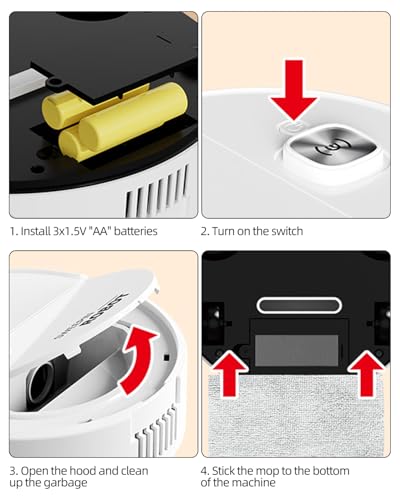 Smart Floor Vacuum Robot, Strong Suction Quiet Slim Sweep Mop, Robot Vacuum for Pet Hair Hard Floor & Low-Pile Carpet Home Cleaning, No Battery Included (3 AA 1.5V Batteries Required), Black - color: Black