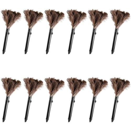 Retractable Feather Duster-Genuine Ostrich Feathers,Anti-Static,Reusable Eco-Friendly Handheld Cleaning for Keyboard,Home,Car,Office(10 to 15 Inches) 12Pack - color: Natural-15in-stylea-12pcs
