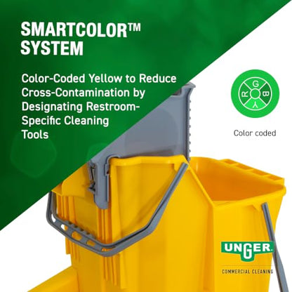 Unger Commercial 8-Gallon Dual-Compartment Mop Bucket with Side Press Wringer – Yellow, Ergonomic Design for Efficient Floor Cleaning COMBY