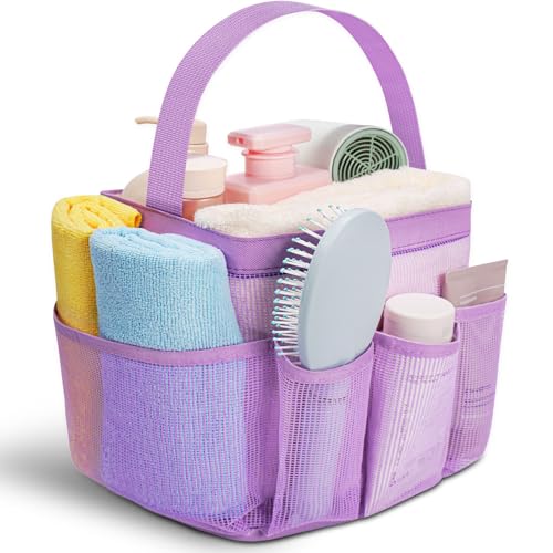 Camping Essentials Shower Caddy Portable for College Dorm Room Essentials for Girls with 9 Pockets,Large-Capacity Shower Caddy Dorm Basket,Quick Dry Shower Bag for Gym,Travel,Swim,Beach-Purple - color: Purple