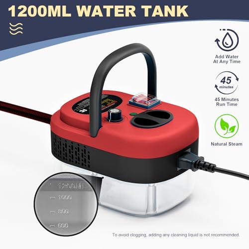 Portable High-Pressure Handheld Steam Cleaner, 14-Piece Accessories, 6 Steam Levels, 15s Heat-Up,chemical-free Cleaning Tile, Grout, Dirt, Grease & Car Detailing (black＆Red) - color: red