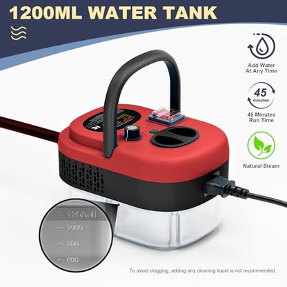 Portable High-Pressure Handheld Steam Cleaner, 14-Piece Accessories, 6 Steam Levels, 15s Heat-Up,chemical-free Cleaning Tile, Grout, Dirt, Grease & Car Detailing (black＆Red) - color: red