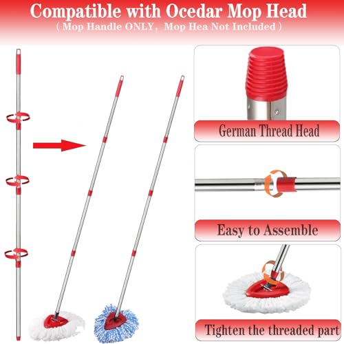 Spin Mop Replacement Handle, 4-Section 30-to-58 inch Mop Replacement Stick Compatible with Ocedar Mop Handle for Easy Wring Mop Refills, Germany Screw Joint(Mop Head&Base not Include) - color: Red, size: Mop Handle