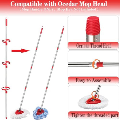 Spin Mop Replacement Handle, 4-Section 30-to-58 inch Mop Replacement Stick Compatible with Ocedar Mop Handle for Easy Wring Mop Refills, Germany Screw Joint (Red 2 Pack) - color: Red, size: Mop Handle（ 2 Pack）