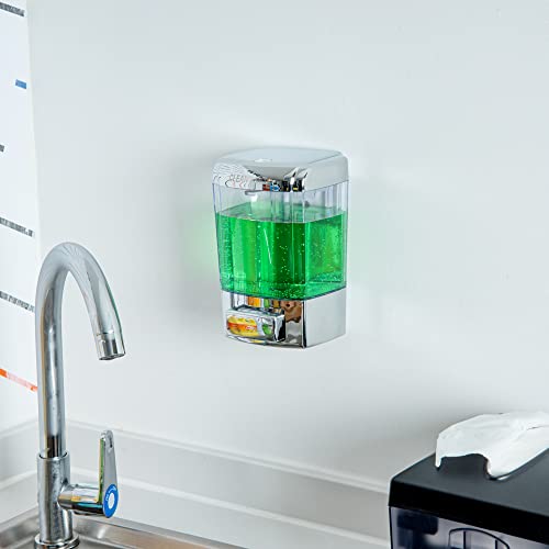 Clean Tek Professional 23.7 Ounce Manual Soap Dispenser, 1 Wall-Mountable Soap Dispenser - With Security Key, Clear Plastic Refillable Soap Dispenser, Push Mechanism, Transparent Tank - Restaurantware - color: Clear