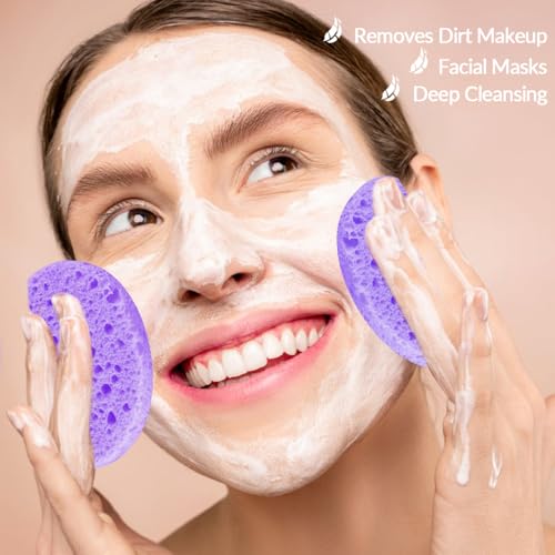 100-Count Facial Sponges Compressed Natural Cellulose Sponge Round Shape Face Sponge for Face Cleansing Exfoliating and Makeup Removal, Purple - color: 100- Pack Purple