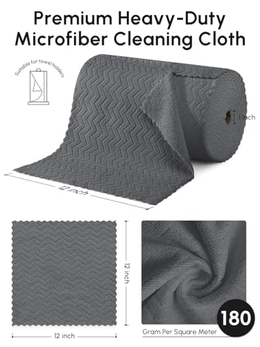 Microfiber Cleaning Cloths Roll, 75 Pack Tear Away Microfiber Towels Roll, 12" x 12" Lint Free Rags, Reusable Cleaning Cloths,Washable,Scratch Free,Ultra Absorbent Dish Rags(Dark Grey Ripple) - color: Dark Grey Ripple, size: 75 pack