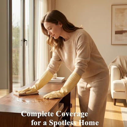 Elbow Length Long Rubber Dishwashing Household Cleaning Gloves, Reusable Full Arm Pretecting 17.8 Inches Length. - size: M: palm width: 3-3.5"