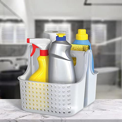 Brookstone Modern Large Portable Shower Caddy with Soft Silicone Carrying Handle, Bathroom Organizer Basket, Plastic Bath Tote and Shower Organizer, Quick Dry Drainage Holes, BPA Free, Clear - color: Clear / Frost