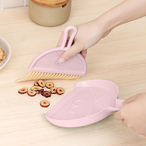 Mini Broom Dustpan Set Plastic Handheld Brush Smile Face Design for Tabletop Office Keyboard Dust Pink 90g Lightweight Soft Efficient for Desktop Tight Spaces - color: Pink