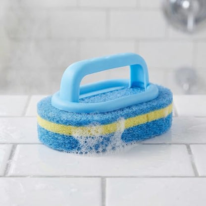 Multifunctional Cleaning Brush with Handle, Thick Sponge Scrubber for Kitchen, Bathroom, Bathtub, Sink & Floor, 1 Pack (Blue) - color: Blue