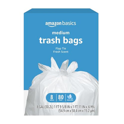 Amazon Basics 8 Gallon Flap Tie Trash Bags, Fresh Scent, 80 Count - size: 80 Count (Pack of 1)