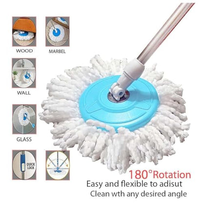 (2 Sink Wiper Free) Spin Mop with Telescopic Handle and Replacement Head, Blue Mop Stick for Floor Cleaning Without Bucket Spin Mop with Microfiber
