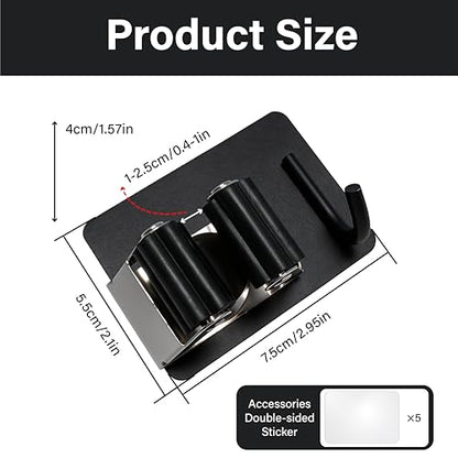 5 Pack Mop and Broom Holder Wall Mount, Stainless Steel Mop and Broom Hanger with Hooks, Mop Broom Organizer for Closet Laundry Garage Garden Tool Organizer (Black) - color: Black