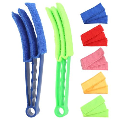 Window Blind Cleaner Duster Brush, 2 Pack Air Vent Cleaner Brush with 5 Reusable Microfiber Sleeves, Multi-Purpose Cleaning Tool for Venetian Blinds, Air Conditioner Vents, Household Cleaning Tool
