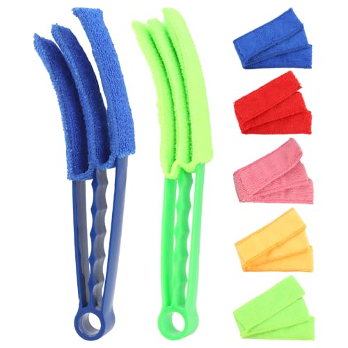 Window Blind Cleaner Duster Brush, 2 Pack Air Vent Cleaner Brush with 5 Reusable Microfiber Sleeves, Multi-Purpose Cleaning Tool for Venetian Blinds, Air Conditioner Vents, Household Cleaning Tool