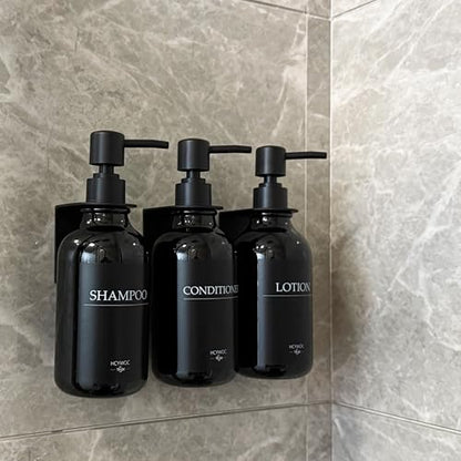 Shampoo Dispenser for Shower Wall, Shampoo and Conditioner Dispenser with 16 Waterproof Labels, No Drill Shower Soap Dispenser Bathroom, Shower Soap Dispenser Wall Mounted,17oz, 3 Pack, Black - color: 1-gloss Black Bottle + Black Pump