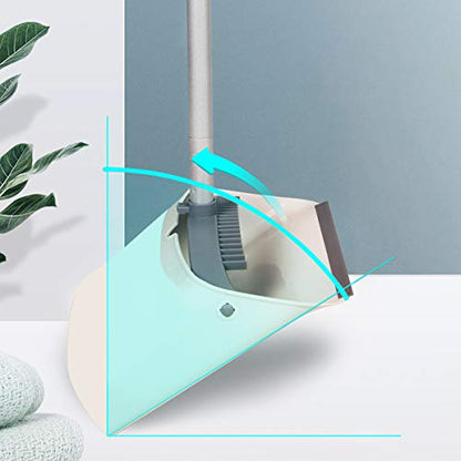 Broom and Dustpan Set, JEHONN Long Handle Lightweight Broom Set Upright Standing Dustpan Stand Up Store Sweep Set for Home Room Kitchen Office Lobby - color: Gray and White