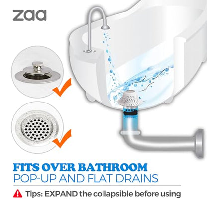 zaa Bathtub Drain Hair Catcher, Premium Silicone Collapsible 2 Pack Drain Protector for Pop-Up and Regular Drains of Shower, Bathtub, Tub, Bathroom, Sink, White - color: White