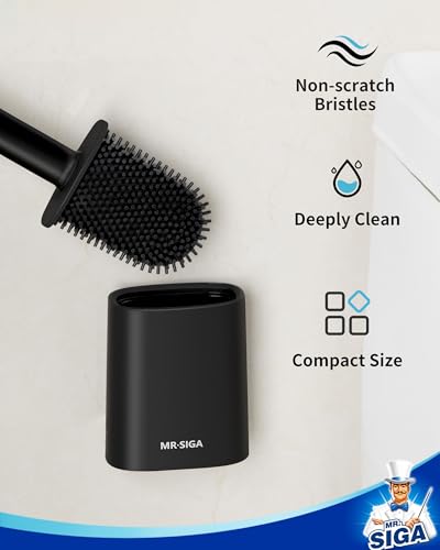 MR.SIGA Toilet Brush and Holder Set, Wall Mounted Toilet Bowl Brush, Compact Toilet Scrub Brush with Holder for Bathroom, Black, 2 Pack - color: Black