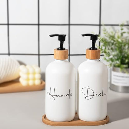 17 oz Hand Soap Dispenser Empty Glass Lotion Pump Bottles, Refillable Liquid Dish Soap Bottles for Bathroom, Kitchen Sink, White, 2 Pack - color: White, size: Hand + Dish