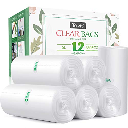 1.2 Gallon 330 Counts Small Trash Bags Garbage Bags by Teivio, Bathroom Trash Can Bin Liners, Small Plastic Bags for home office kitchen (Clear) - size: 1 Count (Pack of 330)